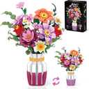 2 in 1 Vase Flowers Bouquet Building Set, 16 Flowers Bouquet Sets for Adults & Women, Compatible with Lego Flowers Bouquet, Valentine's Day Gift for Her Girlfriend Wife, 1278 PCS