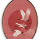 DILSJ Vintage Japandi Crane Oval Wall Art Decor, Japanese Sunrise Bird Canvas Wall Art Framed, Japanese Red Sun Hanging Decorations for Living Room Bedroom Home, 11x8.5 Inch