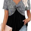 ONLYSHE Womens V Neck Shirts Short Sleeve Tops Front Knotted T Shirt Casual Solid&Floral Tunic Summer Henley Tees Blouse (XXL)