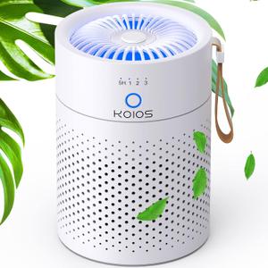 Air Purifiers for Bedroom Home, KOIOS H13 True HEPA Filter Air Purifiers for Desktop Office Car Pets with USB Cable, Small Air Cleaner, Night Light, Timer, Remove Smoke, Dust, Odors, Pollen (Pure White)