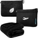 PAVILIA Travel Blanket Pillow, Airplane Blanket Set in Soft Bag with Pockets, Plane Blanket Compact Packable, Flight Essentials Car Pillow, Travelers Accessories Gifts, Luggage Strap, Black (65 x 40 inches)