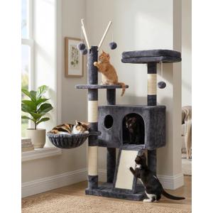 Hey-brother Cat Tree Tower, Scratching Posts with Removable Toys, Cozy Condo, Platform, Hammock, Sisal Scratch Board and Ball for Indoor Kittens, 41.3 Inches, Smoky Gray MPJ008SG