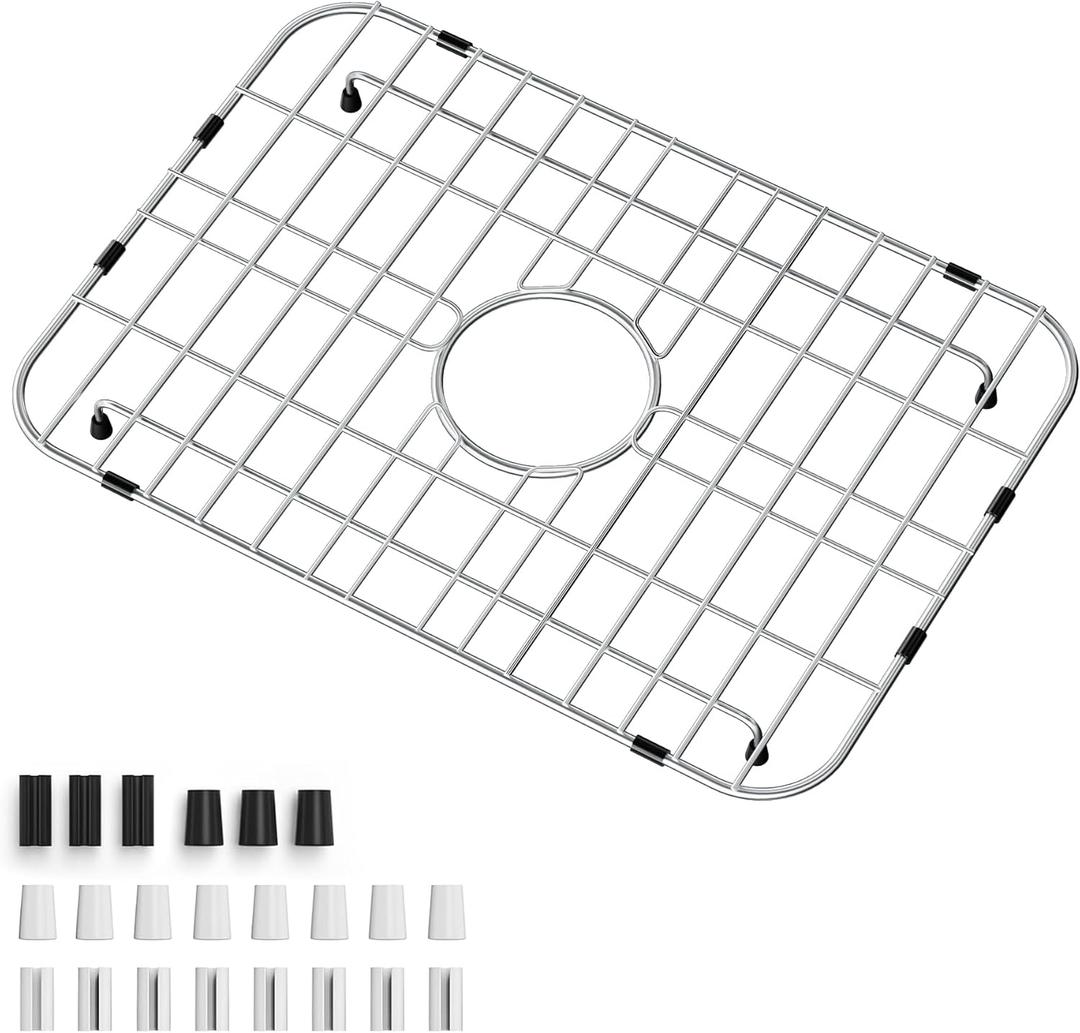 Sink Grid 18" X 12-1/2", Sink Protectors for Kitchen Sink Stainless Steel, Sink Rack for Bottom Centered Drain for Single Bowl Sinks Accessories, Includes 16 Rubber Pads and 20 Rdge Protectors