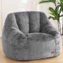 MAXYOYO Bean Bag Chair, Comfy Bean Bag Sofa with Back Support, Faux Fur Bean Bag Chair for Adults and Kids, Stuffed Floor Sofa for Living Room, Bedroom, Apartment, Grey (Large)