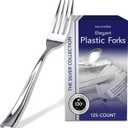 Stock Your Home 125 Disposable Heavy Duty Plastic Forks, Fancy Plastic Silverware Looks Like Real Cutlery - Utensils Perfect for Catering Events, Restaurants, Parties and Weddings (Silver)