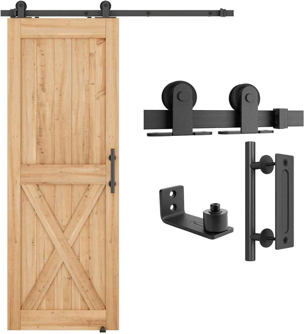 SMARTSTANDARD 5 FT Top Mount Sliding Barn Door Hardware Kit Whole Set, Include 1 Pull Handle & 1 Floor Guide, Fit 30" Wide DoorPanel(T Shape Hanger)