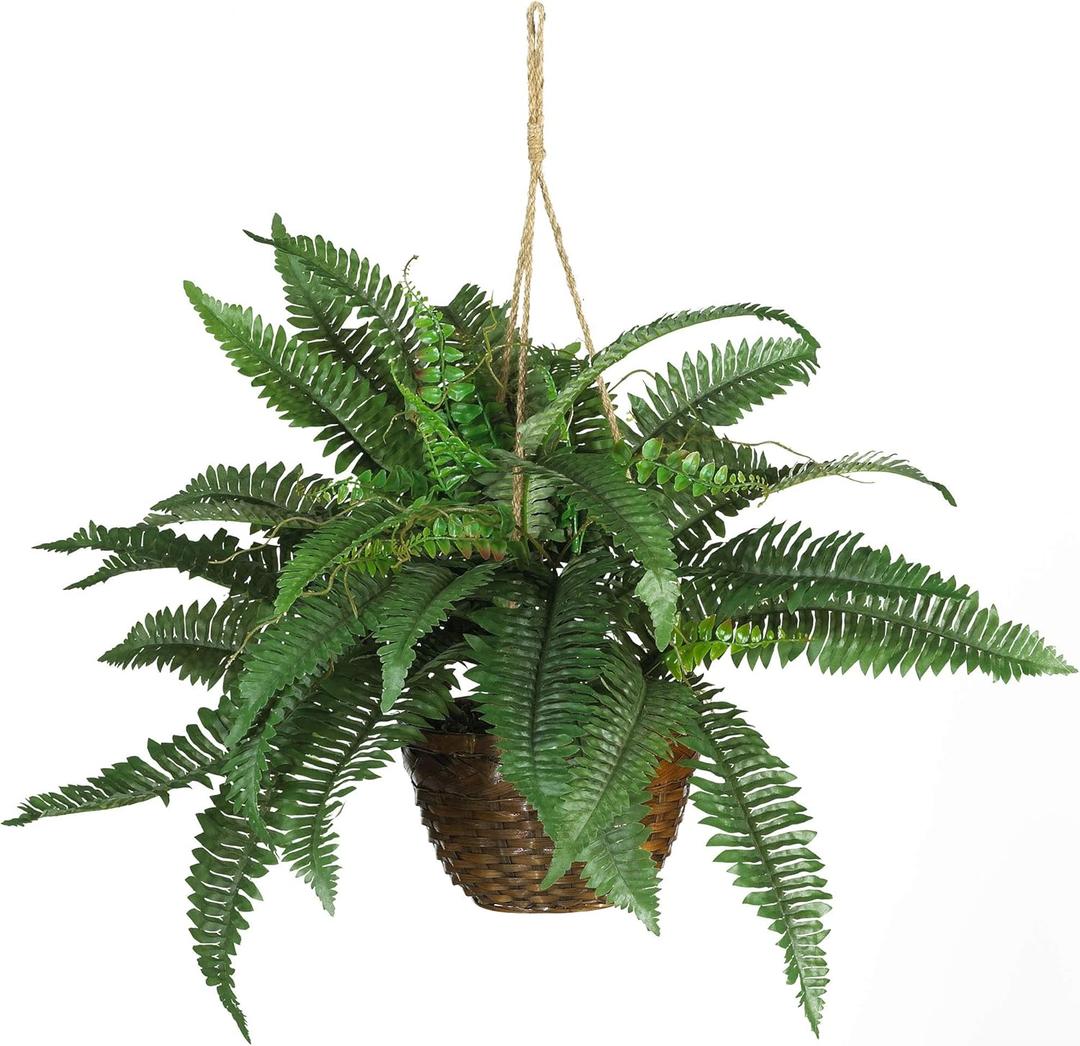 Nearly Natural 6599 18in. Boston Fern Artificial Plant in Hanging Basket, Green,29" x 29" x 18"
