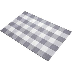 MUBIN Cotton Buffalo Plaid Rug, 27.5 x 43 in Grey and White Outdoor Rug Front Door Decorative Mat, Hand-Woven Foldable Rug for Layered Door Mats Washable Carpet for Front Porch, Entryway, Farmhouse