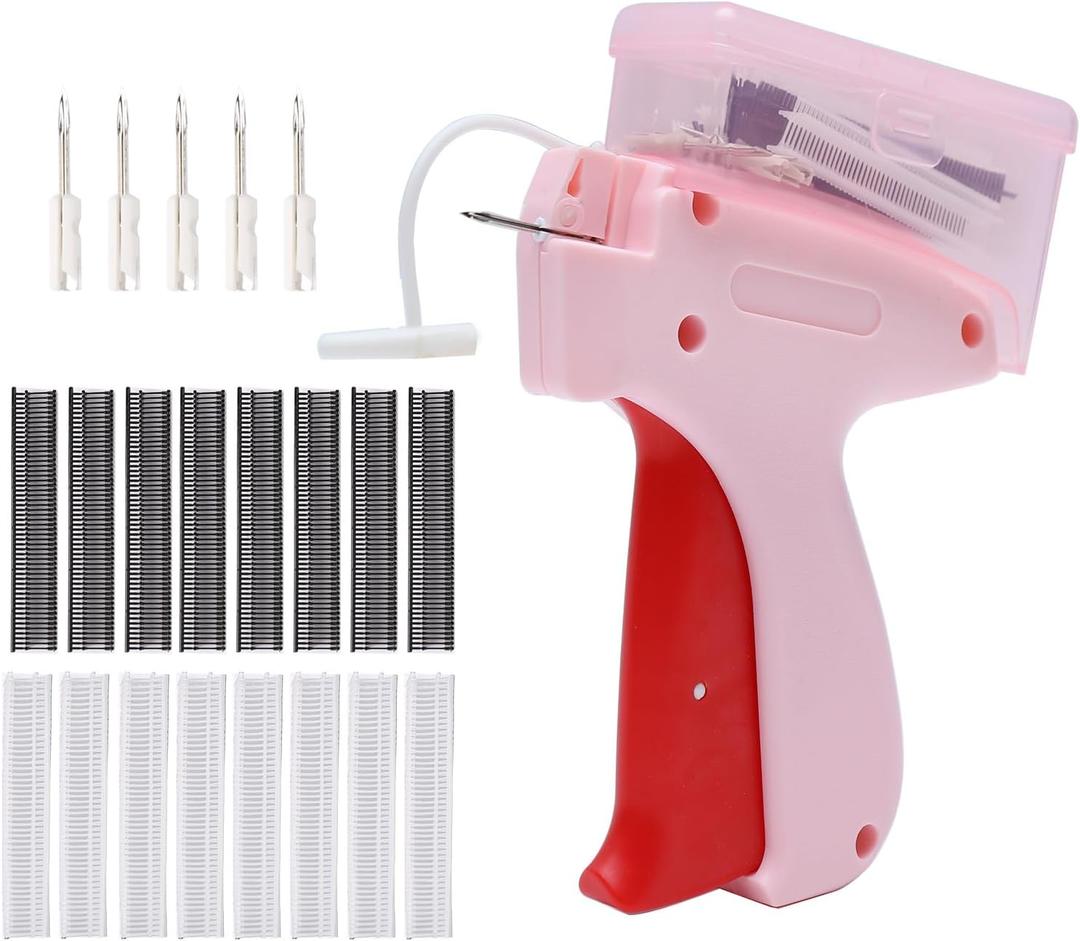 Tagging Gun for Clothing, Tag Gun Kit for Clothes, Quick Clothing Fixer, Mini Quick Sewing Gun with Storage Box, Micro Garment Tag Gun for Clothes with 5 Needles 1200 Pcs Fasteners Pink