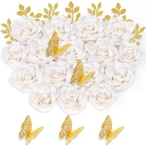 Mverse Paper Flowers for Graduation Cap Decoration Kit, Small Roses Flores for Crafts, 3D Flores for Shadow Box Projects (White)