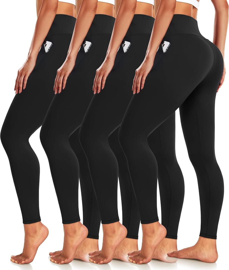 4 Pack Leggings for Women Butt Lift High Waisted Tummy Control No See-Through Yoga Pants Workout Running Leggings (Large-X-Large, 03-black/Black//Black/Black)