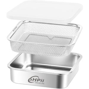 Square Colander Set,304 Stainless Steel with PE Lid,Storage Container,Prep,Tofu Drainer,Shellfish Drainer,Back of House Preparation,Refrigerator Storage,Picnic Party (1500ML)