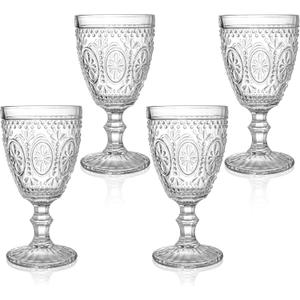 Bekith Clear Glass Goblets, Drinking Goblets Stemmed Water Glasses for Iced Tea Wine Juice Beer Cold Beverage, Goblet Glassware for Parties, 10 Ounce, Set of 4