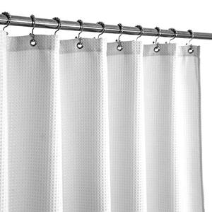 Barossa Design Stall Fabric Shower Curtain Waffle Weave 36 x 75 inches Longer Size, Hotel Grade, Spa, 230gsm Heavy Duty, Water Repellent, Washable, White, 36x75, 1 Pieces