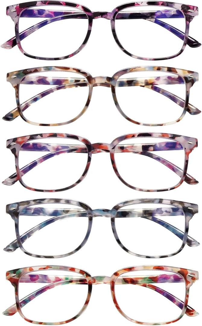 5 Pack Reading Glasses Blue Light Blocking for Women,Computer Readers with Spring Hinge