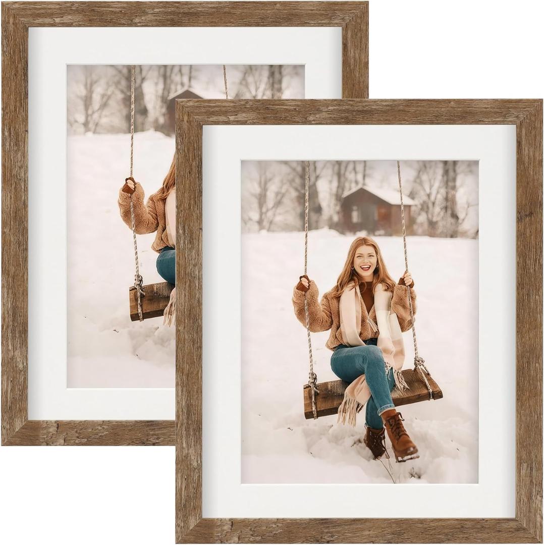 TOFOREVO Picture Frames 8x10 Set of 2 Rustic Wood Grain Photo Frame for Gallery Wall Mounting or Tabletop Display