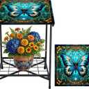 Cinnvoice Outdoor Side Table 2-Tier Storage Square Small Mosaic Patio Accent Indoor End Plant Coffee Tea Table for Yard Patio Porch Garden Living Room, Bedroom(Butterfly Style)