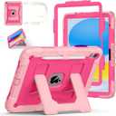 Case for iPad A16 11th/10th Generation 11/10.9 Inch 2025/2022, Auorld for ipad a16 case 11 in 2025 Military Grade Shockproof Cases with Kickstand Pencil Holder Shoulder Strap, Pink Rose