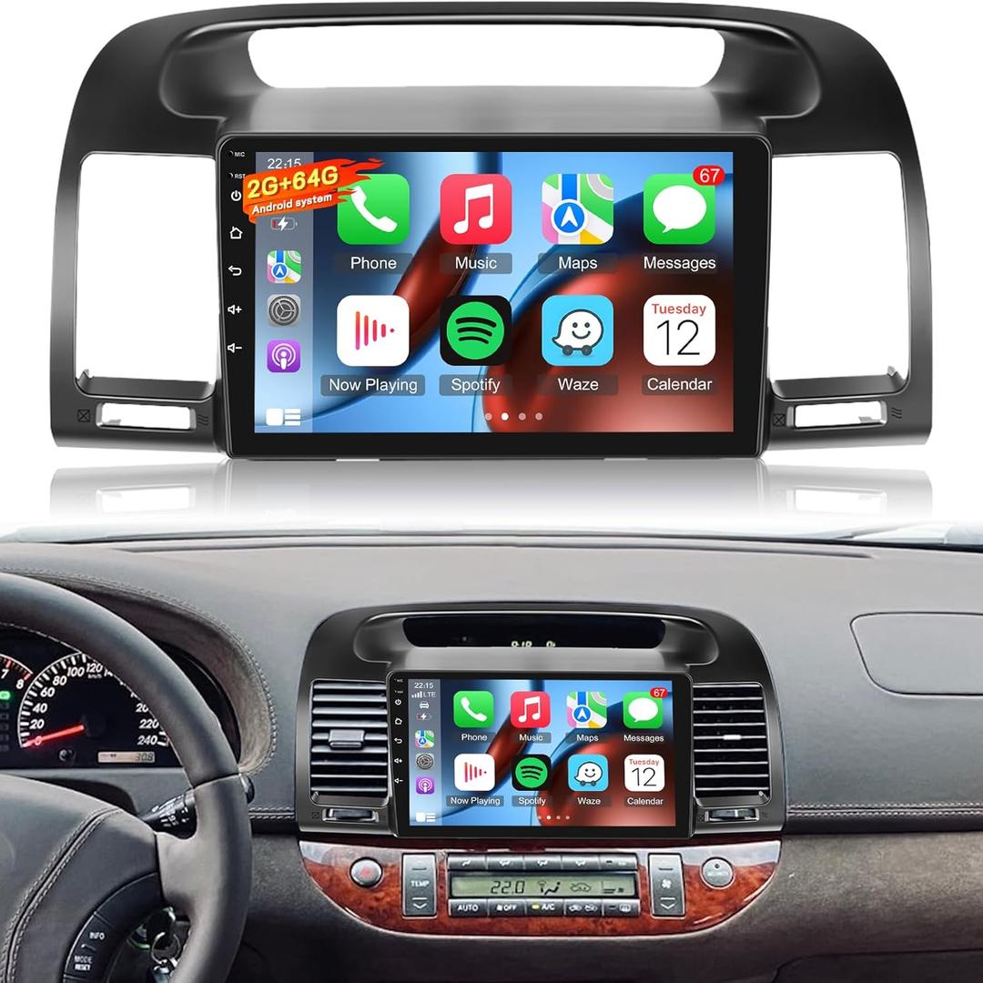 Volxcereo [2GB+64GB] Car Radio for Toyota Camry 20002006 with Carplay&Android Auto, 9 inches Android Touch Screen Toyota Camry Car Stereo, 1080P/EQ Audio/Bluetooth/FM RDS/SWC