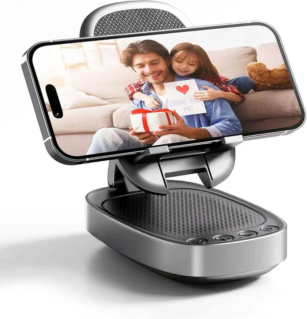 Gifts for Men Woman,Phone Stand with Wireless Bluetooth Speaker for Men with LED Atmosphere Light HD Surround Sound Speaker for Home,Office,Birthday,Anniversary,Compatible with iPhone/iPad Tablet (Black)