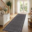 GarveeHome Scalloped Washable Rugs 2x6 Rug Runners for Hallways Non Slip Kitchen Rugs Soft Non Shedding Low Pile Entryway Rug Stain Resistant Carpet for Bath Laundry Room, Black (Charcoal)
