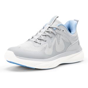 FitVille Extra Wide Shoes for Women, Hands Free Slip On Sneakers Lightweight Wide Walking Shoes Arch Support Comfortable Orthopedic Shoe for Standing All Day - ZephyrLite V4 (Mauve Grey/Sky Blue)