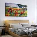 Wall Decor for Living Room Large Wall Art Green Trees Red Yellow Flowers Canvas Art Wall Decor for Bedroom Modern Home Decor Framed, Nature Prints Artwork Wall Decorations 24x48, 47"L x 24"W