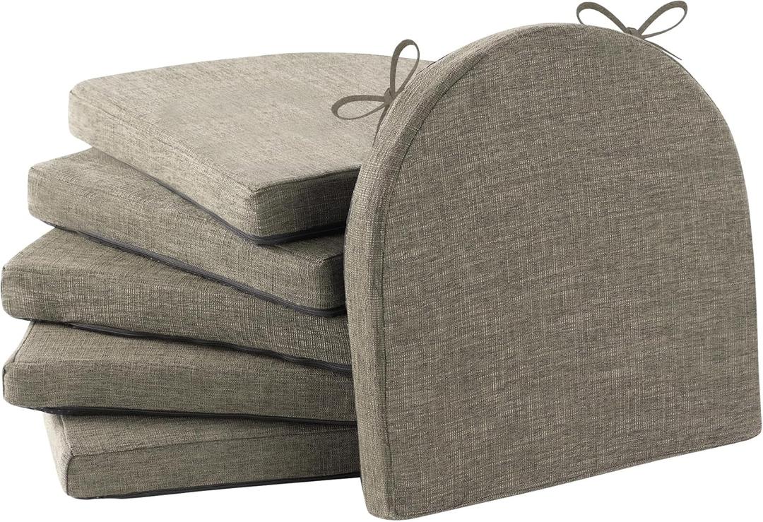 IPYNBAP Chair Cushions for Dining Chairs, Kitchen Chair Cushions, 16'' x 16'' x 2'', Non Slip Indoor Seat Cushions, Chair Pads for Dining Chairs with Ties & Removable Cover, Set of 6, Khaki