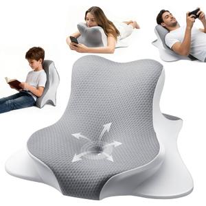 Ergonomic Memory Foam Reading Pillow - Wedge Back & Neck Support for Bed, Sofa & Floor - Relieves Acid Reflux, Back Pain & Arm Fatigue for Gamers, Readers & Nursing Moms (Washable Cover)