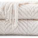 BATTILO HOME Cream Throw Blanket for Couch, Textured Knitted Throw Blanket with Tassels, Couch Cover Blanket Warm Decorative White Throw Blankets for Sofa Living Room, 60" x 80"