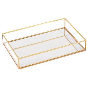 Gold Mirror Decorative Tray Jewelry Perfume Organizer Vanity Tray, Dresser Decorative Tray, Bathroom Bedroom Cosmetics Storage, 11.8"x7.9"x2"