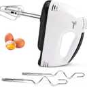 Electric Hand mixer - 7 Adjustable Speed 180W Handheld Mixer Electric Whisk with 5 Stainless Steel Accessories, Turbo Boost/Self-Control Speed + Eject Button Food Beater for Cakes Eggs, Off-white