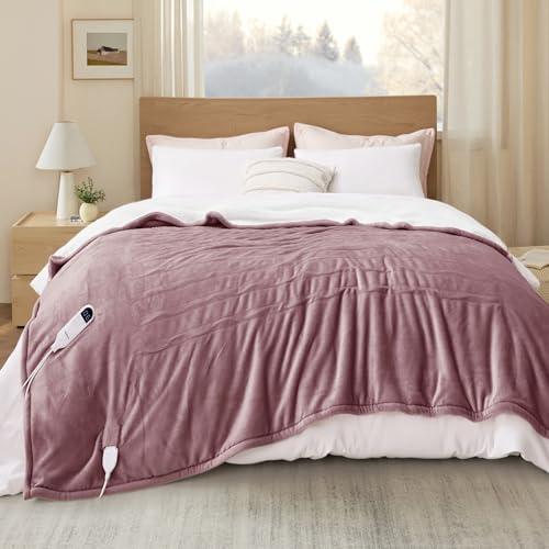 Bedsure Electric Blanket Full Size with Preheat Function - Soft Flannel Heated Blanket Full, Fast Heating with 6 Time Settings (Up to 10H) & 6 Heat Settings, Gifts for Grandma (72x84 Inches, Pink)