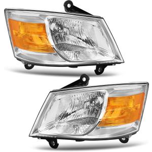 ELH Headlight Assembly Fit for 2008-2010 Dodge Grand Caravan (Chrome/Amber)