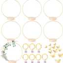 7 Pack Floral Hoop with Stand and LED Fairy Lights 8 inch Metal Rings for DIY Centerpiece Table Decorations Crafts Macrame Rings Hoop Wreath Dream Catcher Rings Wedding Christmas Wreaths, Gold