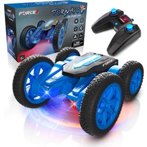 Force1 Tornado Blue LED Remote Control Car for Kids- Double Sided Driving Fast RC Cars 360 Flips, Outdoor 4WD Off Road Stunt RC Car, All Terrain Tires, RC Crawler Rechargeable Battery, 2.4GHz Remote