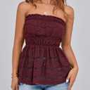 PRETTYGARDEN Women's Boho Tube Tops 2025 Summer Strapless Off Shoulder Eyelet Smocked Peplum Trendy Going Out Bandeau Top (S)