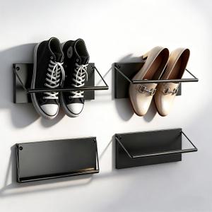 Foldable Wall Mounted Shoe Rack Set of 4, Metal Hanging Shoe Organizer, 12.5 Inch Wall-Mount Shoe Organizer, Efficient Holder and Storage Rack for Various Shoes, Small