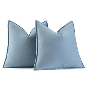MIULEE Pack of 2 Blue Decorative Pillow Covers 20x20 Inch Soft Chenille Luxurious Couch Throw Pillows Farmhouse Cushion Covers with Elegant Design for Sofa Bedroom Living Room Spring Home Decor