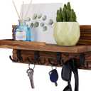 Decorative Key Hanging Rack with 4 Double Hooks Easy Install Natural Wooden Key and Mail Holder for Wall Mount Entryway Decor Rack with Shelf (Brown)
