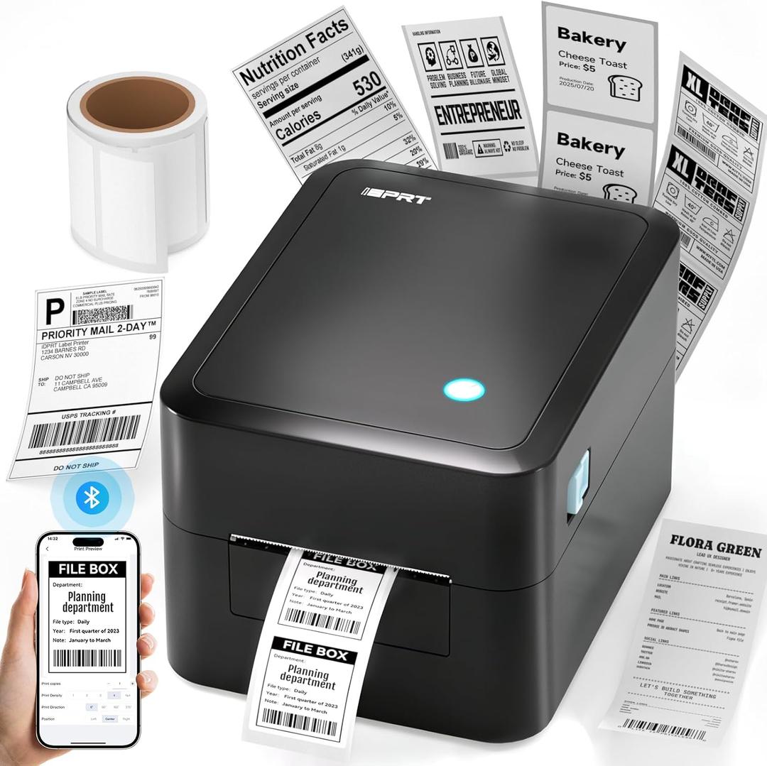 iDPRT Desktop Label Maker Bluetooth Thermal Shipping Label Printer for Parcel Shipping, Small Businesses, Offices, and Home, Sticker Printer Supports Amazon, TikTok, Etsy, Shopify, USPS, etc