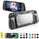 LuxiSync TPU Protective Case for Switch 2 Console  Ergonomic Carbon Fiber Grip, Shock-Absorbing Cover, 2 Screen Protectors, Thumb Grips & Dust Plugs