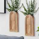 2 Pack Wooden Wall Vase Set - Brown Finish Modern Farmhouse & Boho Wall Decor for Entryway, Hallway, Bathroom, Living Room, Dining Room, Narrow Spaces