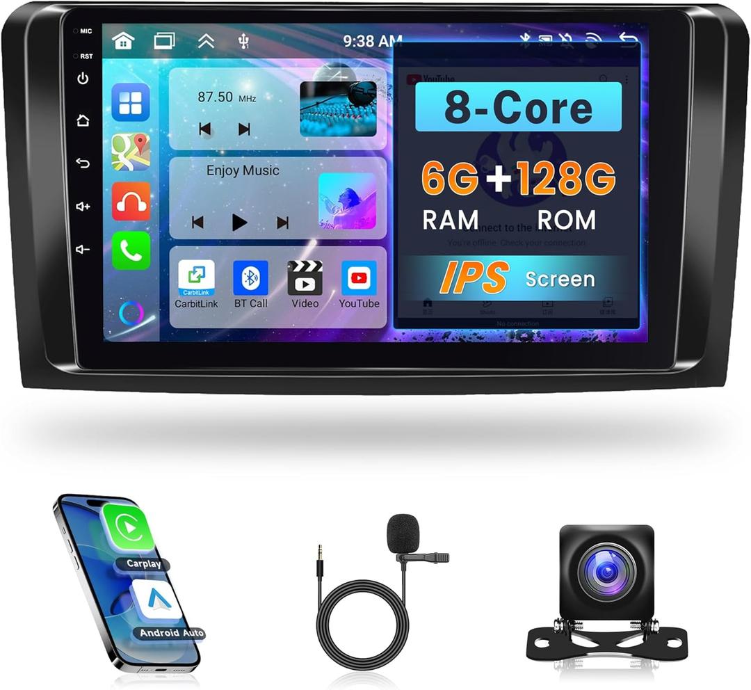 8Core 6G+128G for Mercedes Benz GL ML W164 X164 ML350 ML500 ML280 GL320 GL350 GL450 2005-2011, Rimoody Android Car Stereo Radio Carplay 9 Inch Touchscreen GPS WiFi Bluetooth FM DSP Backup Camera