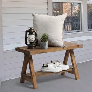Solid Wood Bench, 30" Farmhouse Entryway Bench for Living Dining Room, Rustic Storage Bench Seat for Indoors, Natural