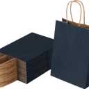 Joybe 50 Pack 5.95x3.25x8 Inch Small Navy Blue Paper Bags with Handles Bulk, Kraft Paper Gift Bags for Birthday Party Favors Grocery Retail Shopping Business Goody Merchandise Craft Blank Sacks
