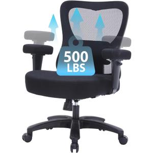 Ergonomic Big and Tall Office Chair 500LBS Heavy Duty Executive ComputerChair with Lumbar Support,Extra Wide Seat Mesh DeskChair with Flip Arms
