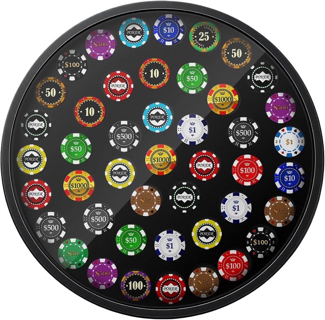 Silipull 45 Round Poker Chip Display Case 15.7 Inch Golf Poker Chip Holder for 39/40mm Wall Mount or Tabletop Display Frame Gift for Men Collectors Souvenir Christmas