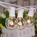 25FT Outdoor White String Lights with 27 Clear Bulbs, G40 Globe Patio String Lights for Indoor/Outdoor, Connectable Hanging Lights for Backyard Porch Balcony Party Decor - White Wire