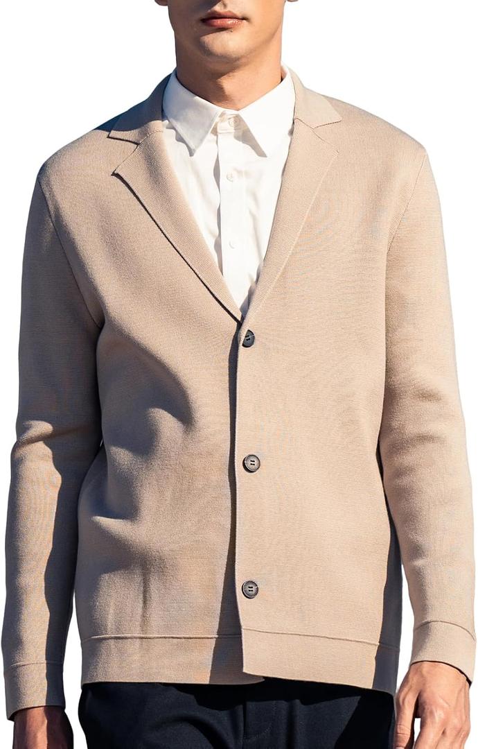 New Sweater V-Neck Solid Color Cardigan Sweater Men's Lazy Style Jacket Clip (Beige, L)
